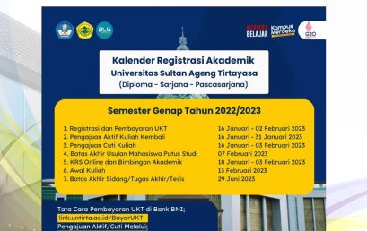 Kalender Registrasi Akademik Untirta Semester Genap Tahun 2022/2023